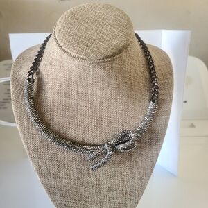 BCBGMaxAzria Silver Beaded Bow Necklace